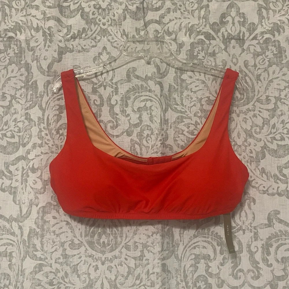 J Crew Square Neck Lightweight Classic Boho Beach Sporty Bikini Top Red …